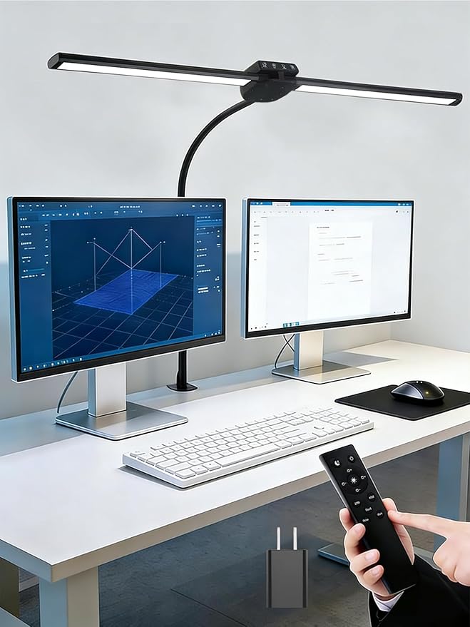 Desk Light with 5 Color+9 Brightness，Desk Lamps for Home Office, 1200 Lumen & 108 LED Desk Lamp, Remote Control+Timer Monitor Light, Clamp Lamp for Desk, Computer, Reading, Study, Workbench