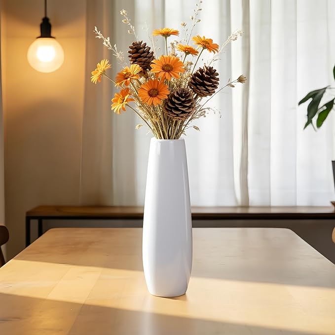 12 Inch White Vase Ceramic Flower Vase, Tall Vases for Pampas Grass, Home Decor, Modern Textured Vases for Living Room Decorations,Table Centerpieces,Shelf,Farmhouse Small Ceramic Vase