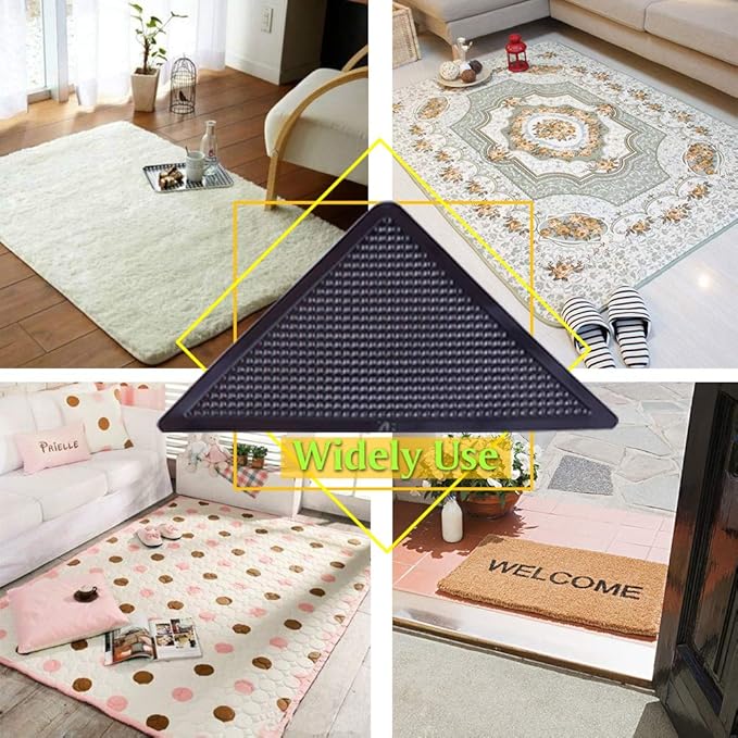 ZC GEL 8 Pcs Rug Tape Hardwood Floor No Damage, Reusable Washable Grippers for Rugs, Carpet Tape for Area Rugs, Non Slip Rug Pads Grippers (Black