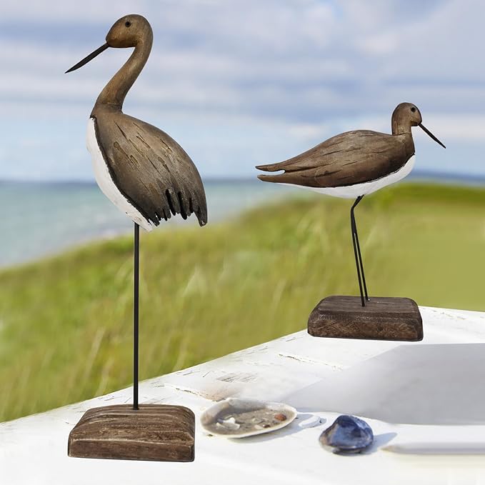 Wood Bird Statue Nautical Decor Decorative Sea Birds Sculpture Wooden Tabletop Figurine Coastal Ocean Beach Themed Decoration for Home Yard Bathroom Living Room (6.7" H)
