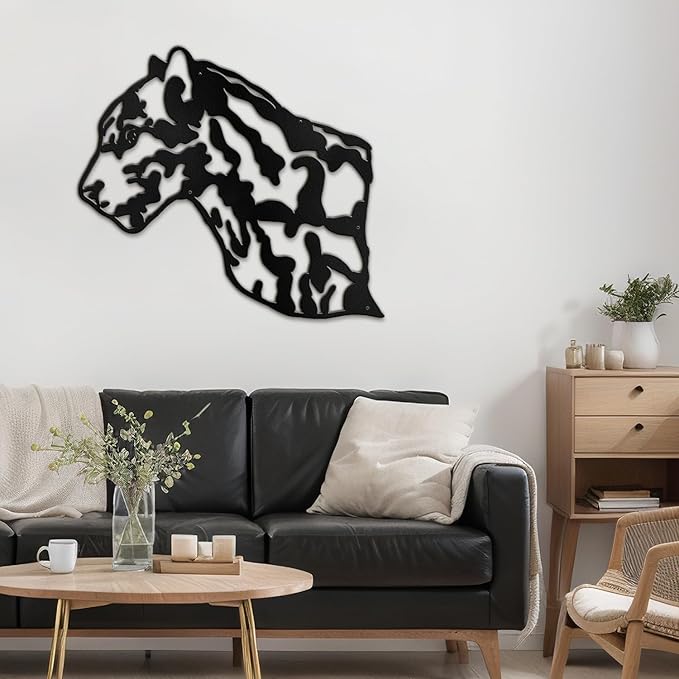 SIGNLEADER Metal Wall Art Decor Leopard Minimalist Modern Abstract Wall Sculpture Hangings Home Decoration for Living Room, Bedroom, Bathroom, Kitchen, Outdoor - 18" Black