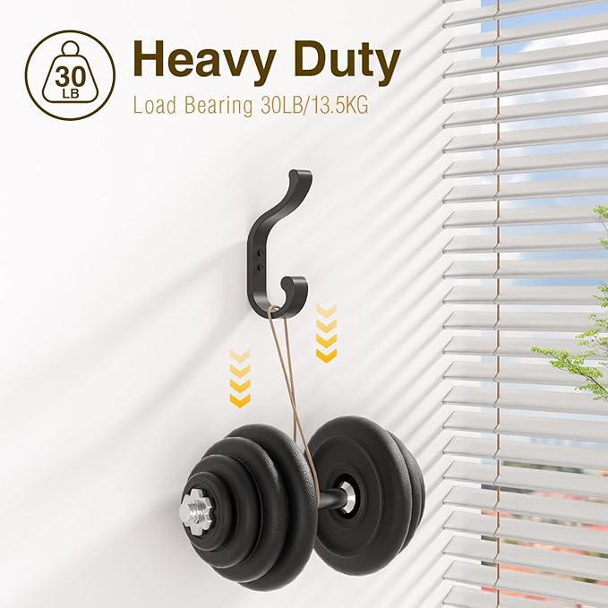 Coat Hooks Wall Mount for Hanging, Heavy Duty Backpack Hooks for Wall, Hold up to 30 lbs, Large Hanger Hooks for Towels, Purses, Clothes, Mudroom, Bathroom, Door, Black, 4 Pack