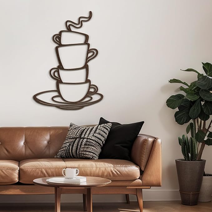 SIGNLEADER Metal Wall Art Decor Coffee Cup Modern Abstract Wall Sculpture Hangings Home Decoration for Living Room, Bedroom, Bathroom, Kitchen, Outdoor - 18" Bronze