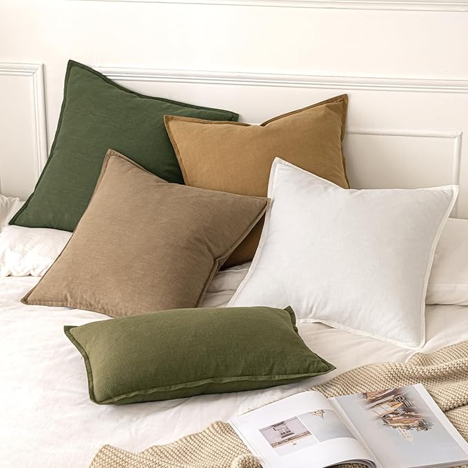 MIULEE Decorative Linen Pillow Covers 28x28 Inch Khaki Boho Farmhouse Neutral Winter Couch Throw Pillows for Bed Pack of 2 Accent Modern Pillowcase Sofa Livingroom Home Decor