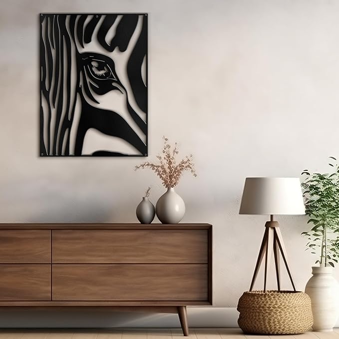 SIGNLEADER Metal Wall Art Decor Zebra with Tears in Eyes Minimalist Modern Abstract Wall Sculpture Hangings Home Decoration for Living Room, Bedroom, Bathroom, Kitchen, Outdoor - 18" Black