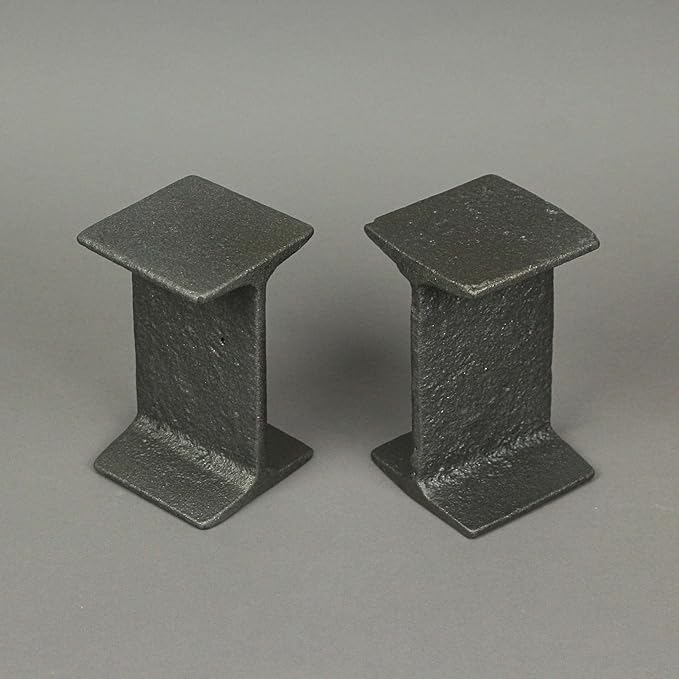 Pair of Cast Iron I-Beam Girder Bookends: Versatile Decorative Rustic Bookshelf Accessories for Mid-Century Modern Farmhouse Home Decor, 5 Inches High