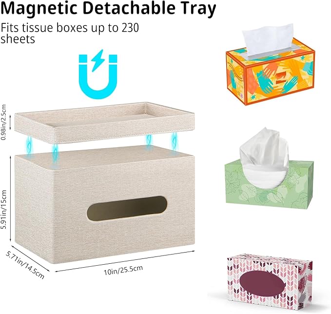 YAPISHI Large Tissue Box Cover Rectangle with Tray Storage, PU Leather Facial Tissue Holder, Fits 230-Count Family Size Kleenex, Modern Nightstand Organizer for Bathroom Office Home Decor