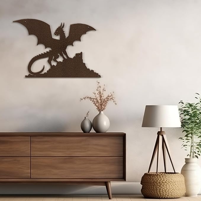 SIGNLEADER Metal Wall Art Decor Flying Dragon Minimalist Modern Abstract Wall Sculpture Hangings Home Decoration for Living Room, Bedroom, Bathroom, Kitchen, Outdoor - 18" Bronze