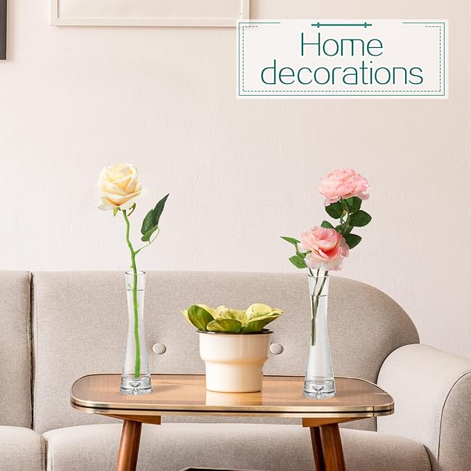 Sliner 6 Pcs Tall Glass Bud Vase for Centerpieces Clear Maria Bud Vase Small Single Flower Vase Rose Skinny Decorative Cylinder Vases for Wedding Party Home Table Decorations(7.87'' H)