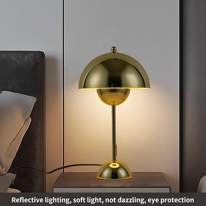 COSYLUX Modern Small Table Lamp for Bedroom, Cute Dome Shade Reflecting Light Reading Lamp for Living Room, Kid's Room, Study, Office, Beside Bedside Nightstand Desk Lamp(Gold)