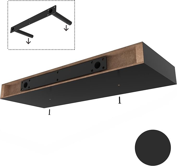 Ballucci Floating Shelves for Wall, 24" Wood Wall Shelf Set of 2, with Invisible Brackets for Bathroom, Living Room, Bedroom, Kitchen, Nursery, 8" Deep, Black