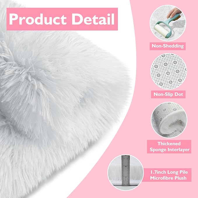 8x10 Fluffy Area Rugs for Living Room,Shag Area Rug for Bedroom,Soft White Fuzzy Rug Non-Shedding Indoor Plush Carpet for Kids Bedroom Nursery Home Decor