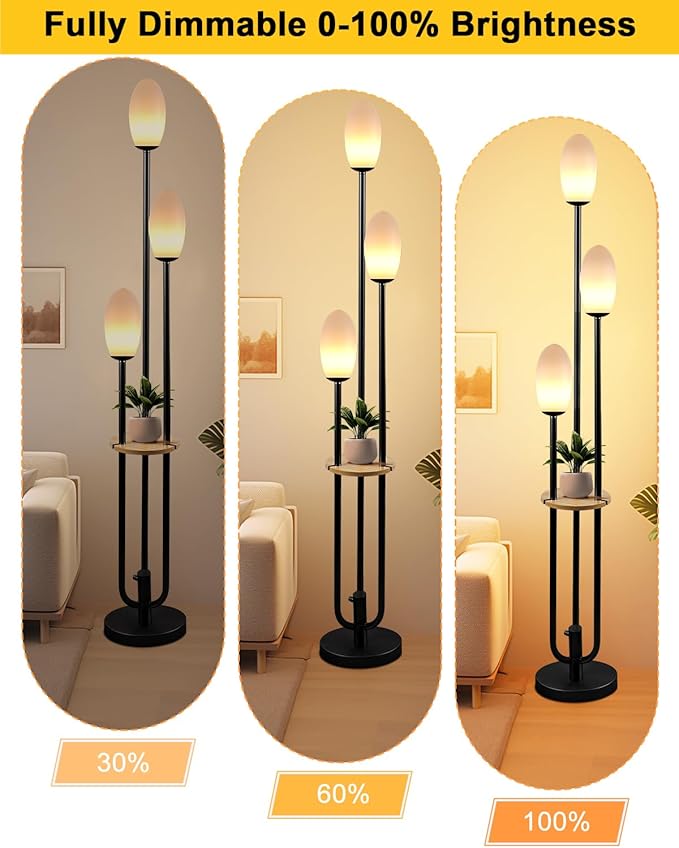 ACOHOOK Black Dimmable Floor Lamp with Table, Unique Candle Holder Style Tall Standing Lamps with 3000K G9 Bulbs for Reading, Mid Century Modern Floor Lamp for Living Room Bedroom Office