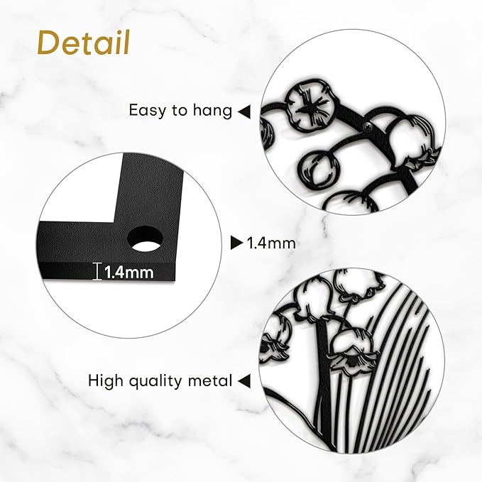 SIGNLEADER Metal Wall Art Decor Petal and Leaf Modern Abstract Wall Sculpture Hangings Home Decoration for Living Room, Bedroom, Bathroom, Kitchen, Outdoor - 18" Black