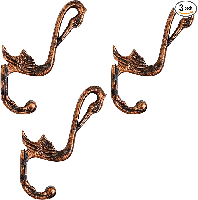 Set of 3 Cast Iron Pelican Shape Coat Hooks Wall Art Decor-Pelican Shape Hangers and Key Holder-Clothes Rack and Backpack Hanger-Coat Hooks Home Decor for Storage,Living Room (Copper Antique)