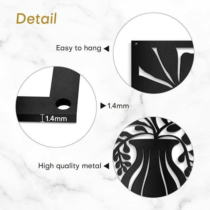 SIGNLEADER Metal Wall Art Decor Leaves in Black Bottle Minimalist Modern Abstract Wall Sculpture Hangings Home Decoration for Living Room, Bedroom, Bathroom, Kitchen, Outdoor - 18" Black