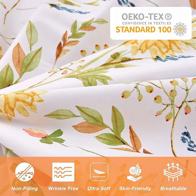JSD Yellow Floral Duvet Cover Set Queen Size, 3 Piece Spring Printed Microfiber Comforter Covers Zipper Closure