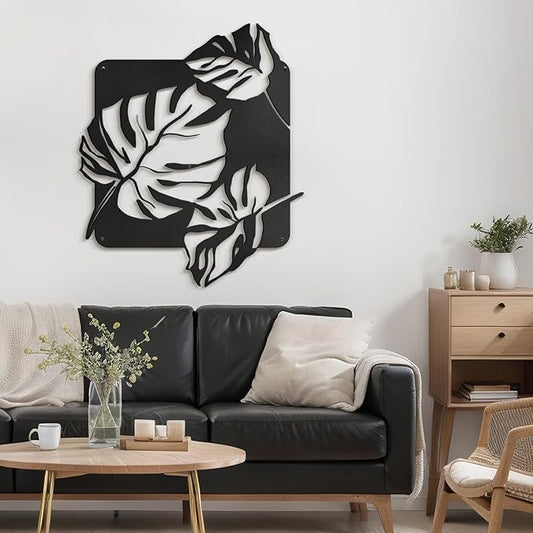 SIGNLEADER Metal Wall Art Decor Tropical Monstera Leaf Minimalist Modern Abstract Wall Sculpture Hangings Home Decoration for Living Room, Bedroom, Bathroom, Kitchen, Outdoor - 18" Black