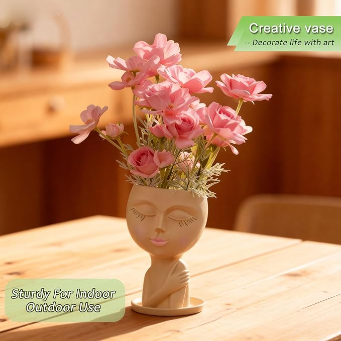 Khaki Creative Touch-Shoulder Doll vase, Lovely Resin vase, Used for Indoor and Outdoor Decorative vases, is an Ideal Gift.