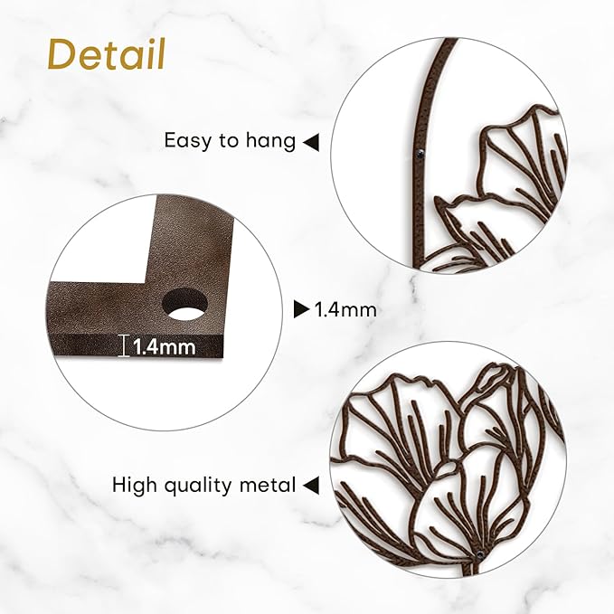 SIGNLEADER Metal Wall Art Decor Sketches & Line Art of Flowers Modern Abstract Wall Sculpture Hangings Home Decoration for Living Room, Bedroom, Bathroom, Kitchen, Outdoor - 18" Bronze