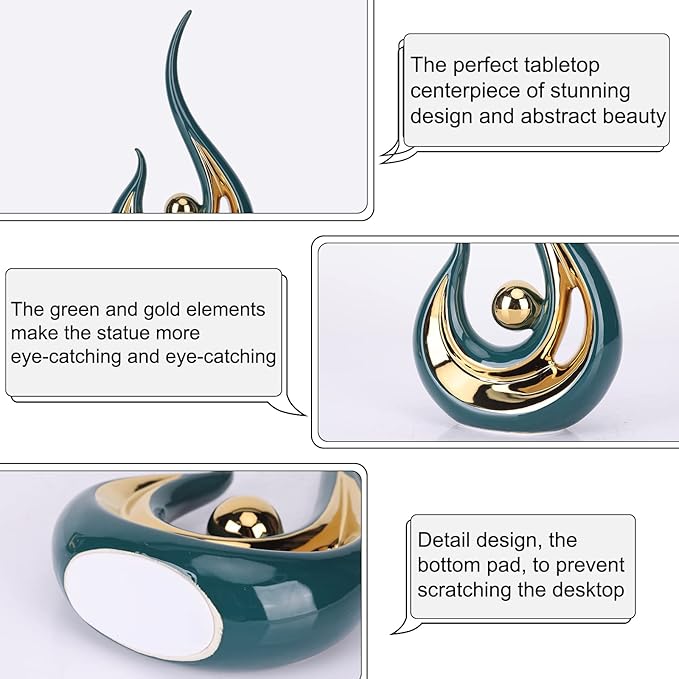 LCCCK 2-Pack Modern Abstract Art Home Decor Accent, Contemporary Statues Coffee Table Decor for Living Room, Dining Room Centerpieces, Ceramic Sculptures and Gold Knick Knacks for TV Stand Decor