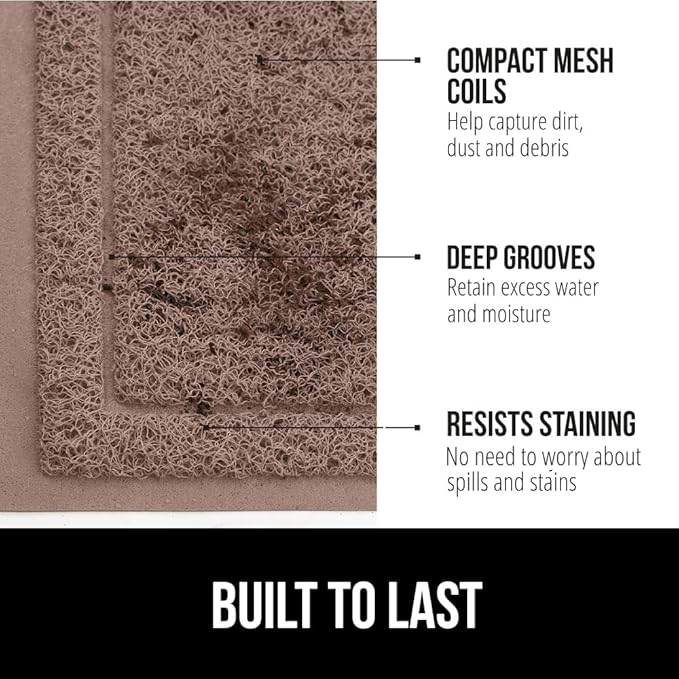 GORILLA GRIP Dirt Grabber Mesh Doormat, Low-Profile, Stain and Fade Resistant Heavy Duty Quick Dry Striped Doormats, Mats for Indoor or Outdoor Entry, Shoe Scraper, Garage Entrance Mat 47x35, Latte