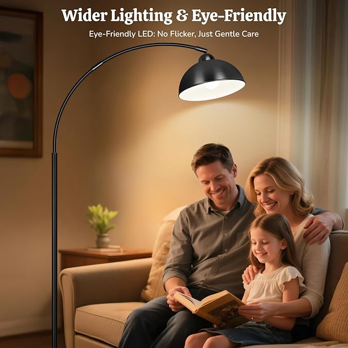 LANICHO Arc Floor Lamps for Living Room, 72" Modern Tall Lamp with Remote Control and Stepless Dimmable 9W LED Bulb, Over Couch Arched Reading Lamp for Bedroom, Office(Black)