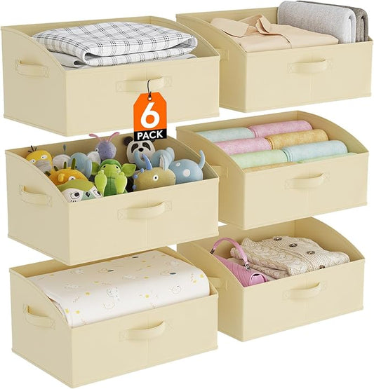 Lifewit Trapezoid Closet Storage Bins for Shelf, 6 Packs Non-woven Closet Organizer Baskets with Handles, Foldable Clothes Containers Boxes for Clothing, Book, Purse, 19L, Large, Beige