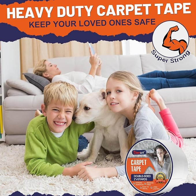 Eterart Double Sided Carpet Tape Heavy Duty for Area Rugs,Tile Hardwood Floors,Over Carpet,Rug Tape High Adhesive and Removable,Strong Sticky Tape,Residue Free,2 Inches x 10 Yards,White