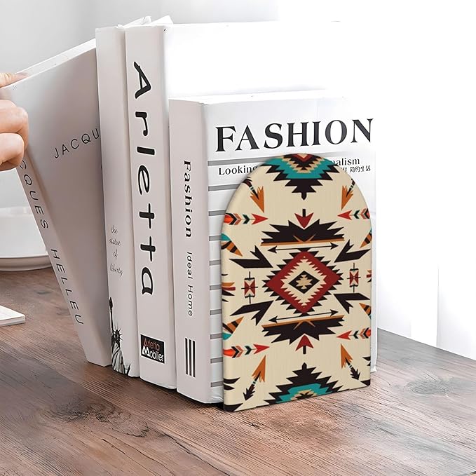 Aztec Wood Bookends Stands Decorative Non-Slip Book Organizers for Home Office Desk Library School Study 1 Pair