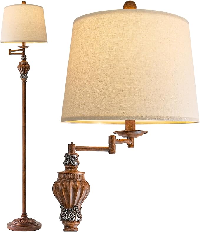 G-SAFAVA 61" Vintage Floor Lamp with 350° Adjustable Swing Arm, Standing Lamp for Bedroom Living Room Bedside Tall lamp Nightstand Retro Farmhouse Mid Century Lamp Light Home Décor Office Gifts
