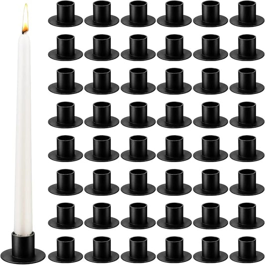 48 Pcs Taper Candle Holders Bulk for Wedding Pillar Candles Metal Taper Candlesticks Holders Centerpieces Short Candle Stick Dinner Decor for Party Anniversary Dinning Table Gift (48, Black)