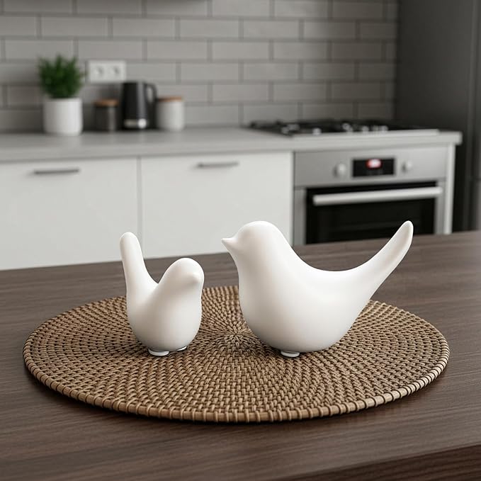 White Bird Statue Set – Small and Large, Modern Tabletop Sculptures for Living Room, Mantel, Shelf, Console Table, Entryway, Fireplace, Bedroom, Minimalist White Home Décor