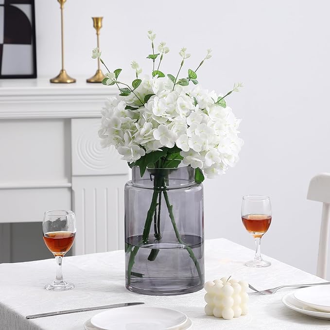 Large Glass Vase, 9 Inch Flower Vase, Black Vase, Glass Flower Vase for Bouquet, Tall Vases, Wide Mouth Vases for Flowers, Large Vases for Home, Wedding, Living Room, Office Decor