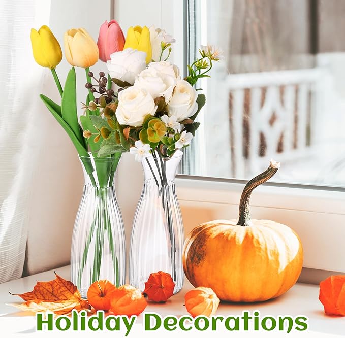 Mumufy 24 Pcs Plastic Bud Vases Bulk Small Clear Container for Flowers Height Shatterproof Bud Vase for Centerpieces Wedding Home Table Decorations Formal Dinners(2.64 x 6.69 Inch)