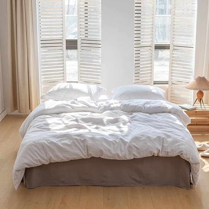 BISELINA French Linen Bed Skirt with Pleated Corner 14-Inch Tailored Drop Natural Flax Cotton Blend Basic Dust Ruffle Soft Cozy Farmhouse Bedding (14" Queen, Basic Grey)