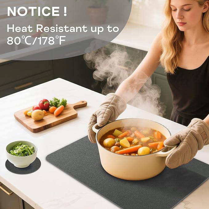 Faux Leather Placemats Set of 6, Vinyl Placemats Heat Resistant Place Mats, Waterproof Oil-Proof Wipeable Dining Table Mats and Coasters for Kitchen, Indoor, Outdoor (Gray)