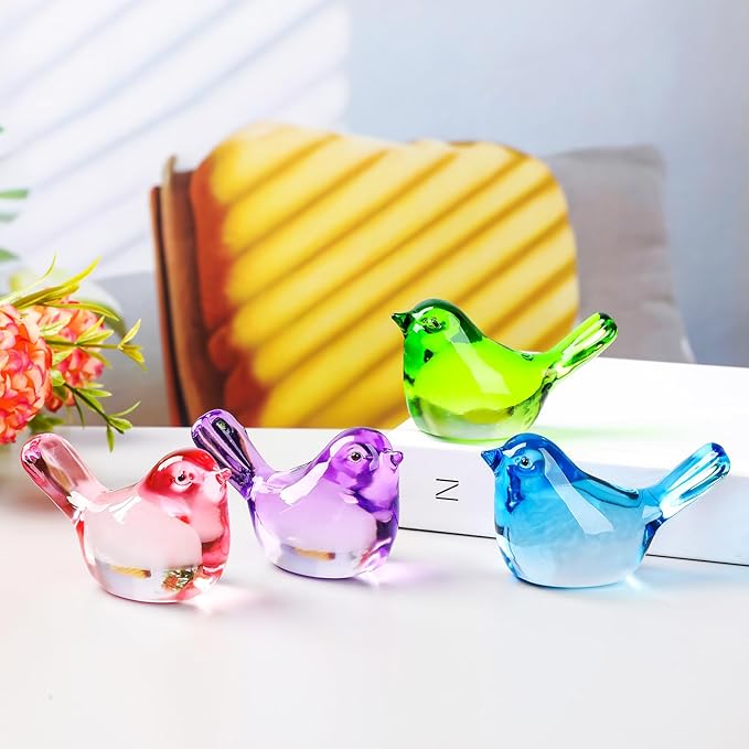 YWHL Handmade Crystal Purple Bird Figurines, Animals Gifts for Birds Lovers Women Men, Art Glass Birds Collectible for Home Decor, Desk Table Home Office Decoration