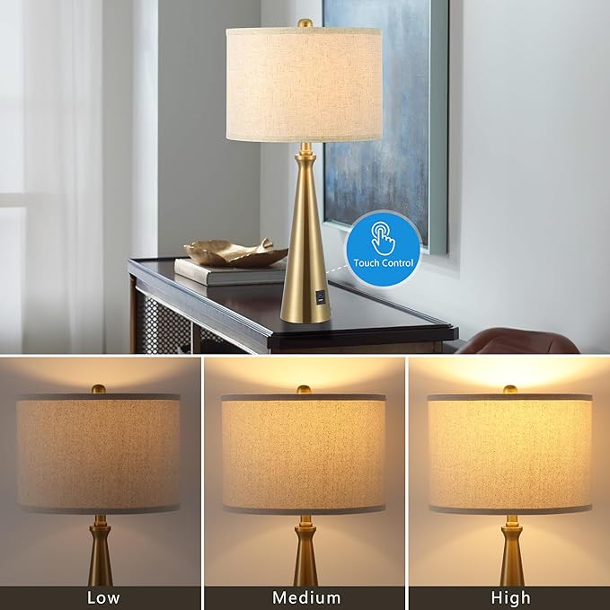 Lamp for Bedroom Set of 2 Lamps for Night Stand Modern Bedside Lamps Living Room End Table Lamps Gold