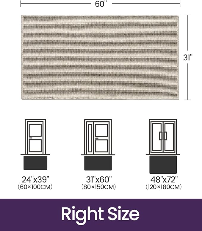 DEXI Dirt Trapper Door Mat, 31x60 Washable Doormat, Dirt Resistant and Absorbent, Easy Clean Low-Profile Floor Rugs for Entryway, Front Door, and Inside Entrance, Light Beige-Gray