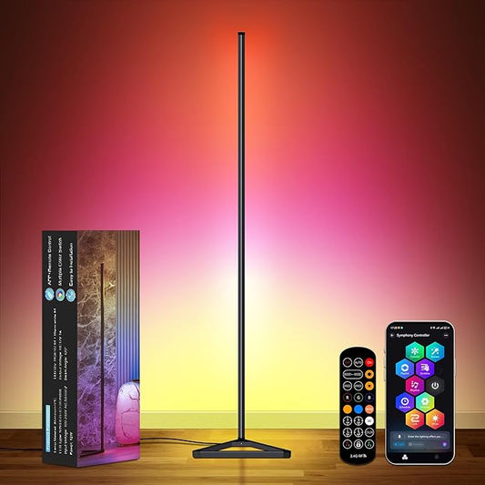 RGB LED Corner Floor Lamp, with App & Remote Control, 16 Million Colors 68+ Scenes, Dimmable, Music Sync, Timer Off, Modern Farmhouse Decor Led Lights for Bedroom, Living Room, Gaming Room