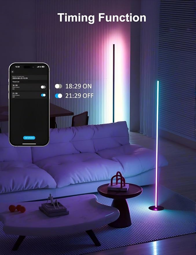 Corner Floor Lamp, Upgraded Corner Lamp APP and Remote Control, 16 Million Colors and Warm White, Music Sync, Timing Function, Color Changing Ambient Light for Living Room Bedroom Gaming