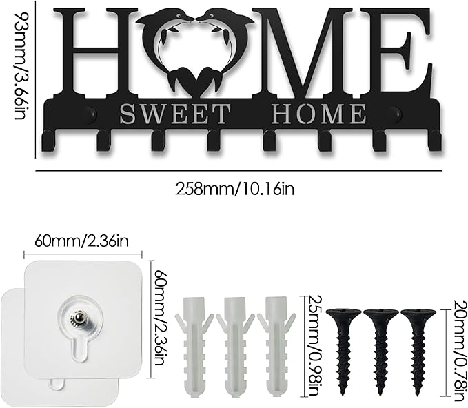 Keys Holder for Wall, Sweet Home Keys Rack, Wall Mounted Hooks, Metal Decor for Christmas Halloween Entryway Kitchen Hallway Garage Office