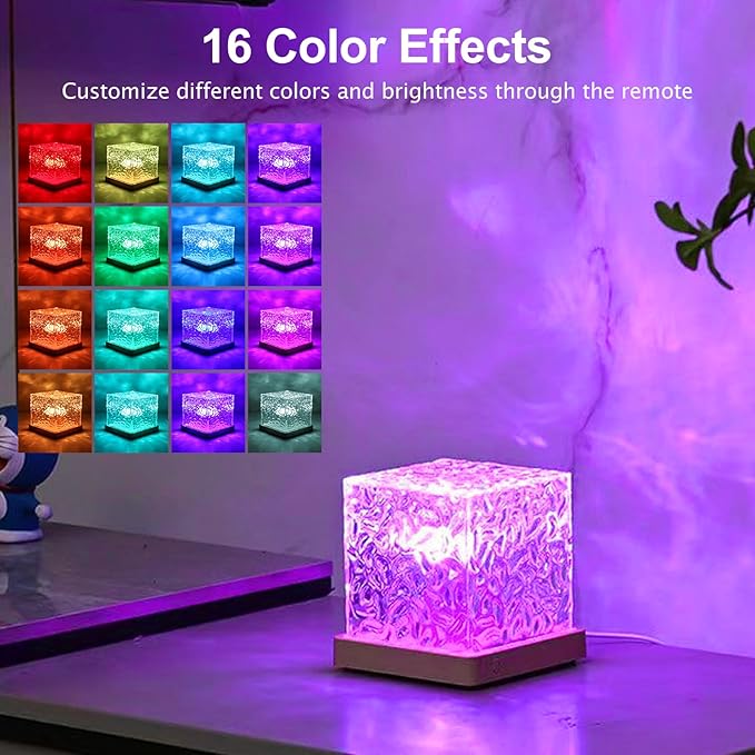 Northern Lights Projector Rechargeable,Ocean Wave Projector Mood Lighting Ambient Lighting with 16 Colors and Dynamic Water Effect for Living Room Bedroom Decor - Cordless 4.5"