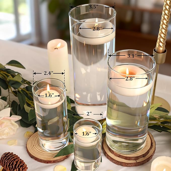 12 PCS Clear Cylinder Vases for Centerpieces | 4, 6, 8,10 Inch Tall Flower Vase for Wedding Decorations, Clear Floating Candle Vases in Bulk, Hurricane Candle Holders for Table, Home Décor