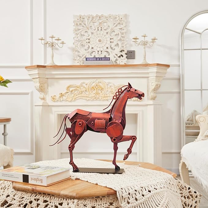 Metal Horse Statue - Rustic Handmade Western Decor - 100% Hand-Painted Horse Figurines Decor for Office Home - Vintage Brown
