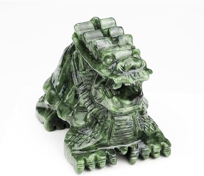 Dragon Turtle Jade Statue - Natural 4inch Gemstone Sculpture for Home Decor, Feng Shui Carved Figurine Outdoor Garden Decorative