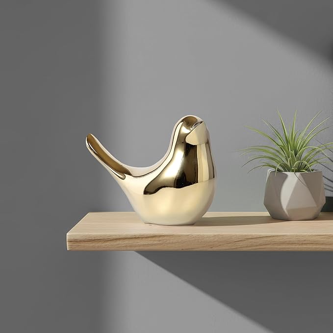 Large Gold Bird Statue – Modern Tabletop Sculpture for Living Room, Mantel, Shelf, Console Table, Entryway, Fireplace, Bedroom Décor, Luxury Gold Accents, Elegant Home Decorations