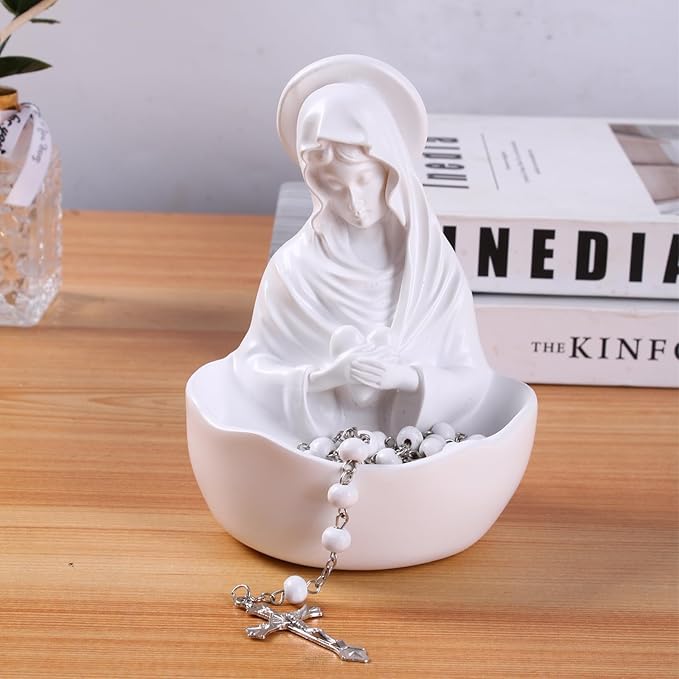 Handmade Virgin Mary Decorative Bowl Including Prayer Beads Multi functional Bookshelf Console Desktop Altar Decoration