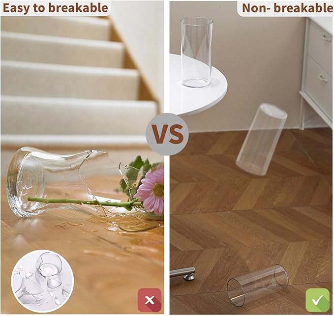 2 Pack Acrylic Cylinder Vases, Non-breakable Vase for Centerpieces, 8 inch Tall Clear Flower Vase Bulk Floating Candle Holder for Wedding Table Home Decor and Party